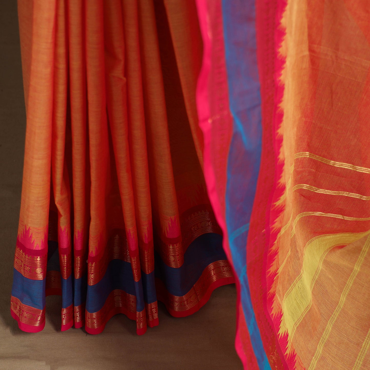 Orange Kandangi Chettinad Cotton Saree with Border