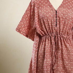 Buy Red Bagh Block Print Cotton Kaftan
