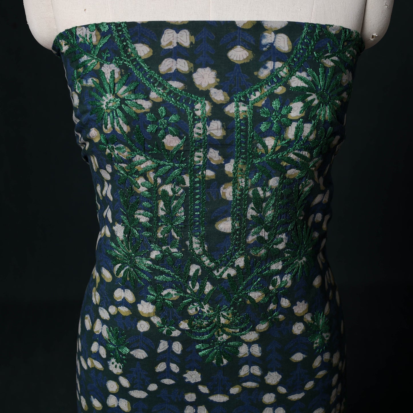 Chikankari Hand Embroidered Cotton Unstitched Kurta Material (3M) 37