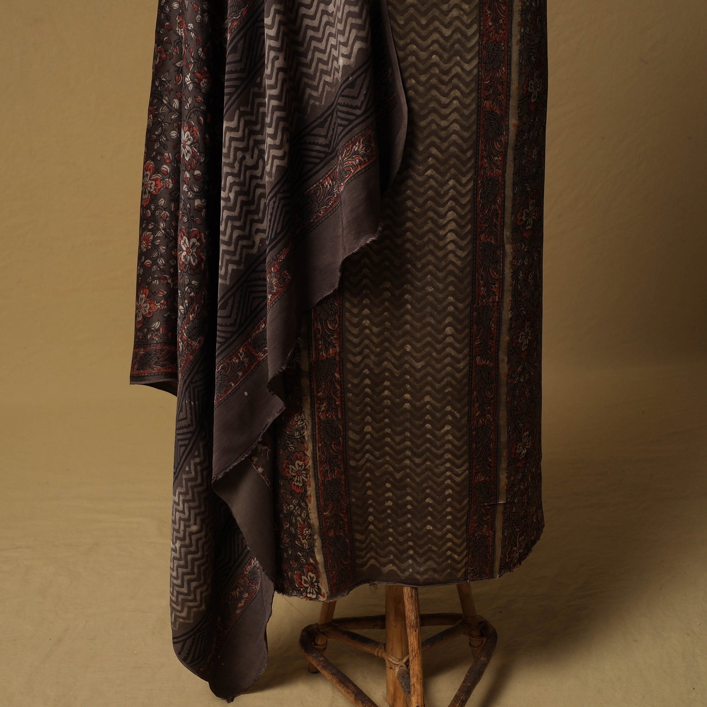 Bagru Hand Block Print Natural Dyed Modal Silk 2pc Unstitched Dress Material Kurta Set 23