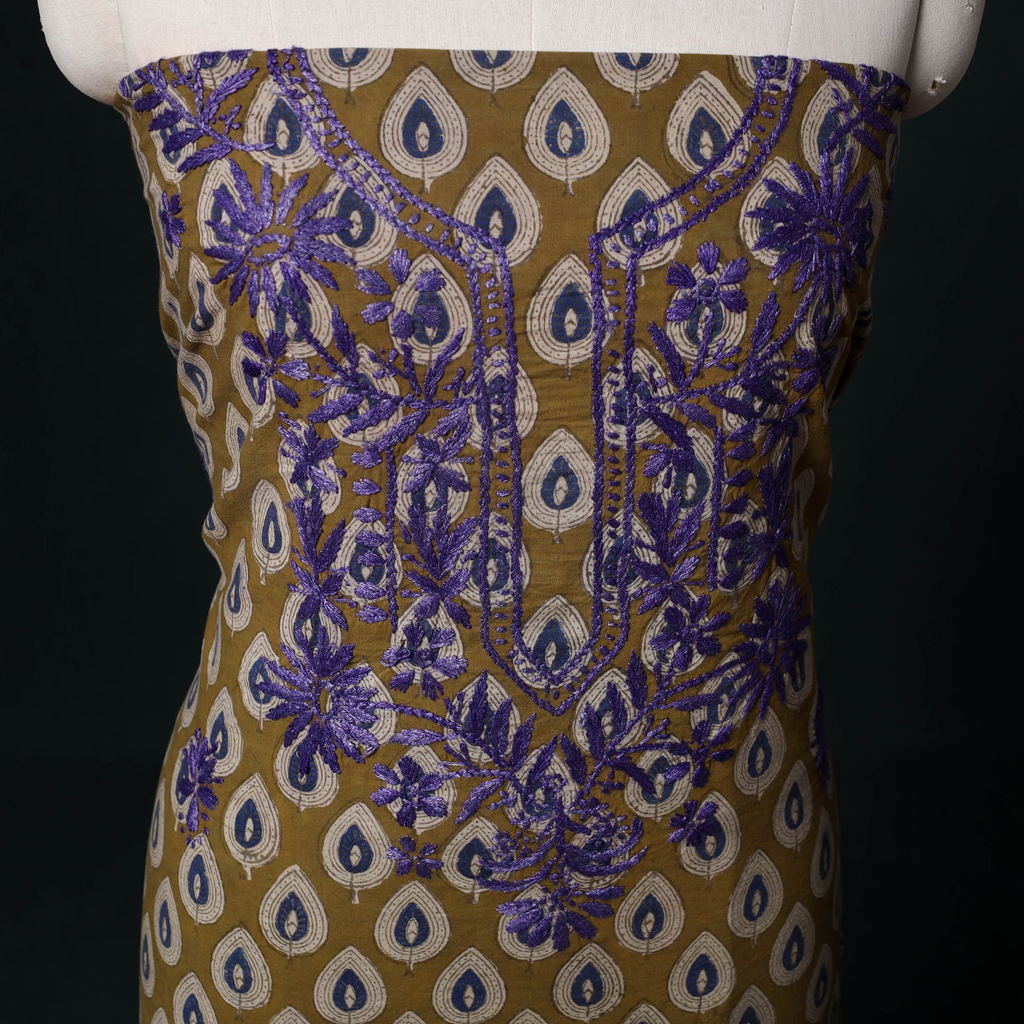 Chikankari Hand Embroidered Cotton Unstitched Kurta Material (3M) 36