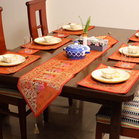 Banarasi Silk Brocade 13pc Dining Table Runner Set 01