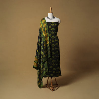 Bagru Hand Block Print Natural Dyed Modal Silk 2pc Unstitched Dress Material Kurta Set 25