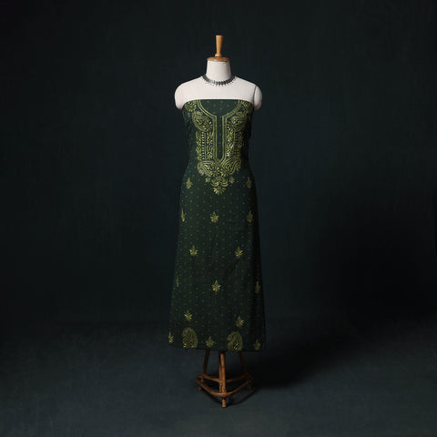 Green - Chikankari Hand Embroidered Cotton Unstitched Kurta Material (3M) 34