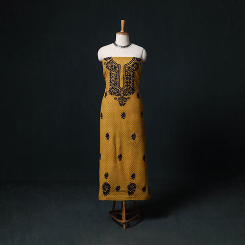 Yellow - Chikankari Hand Embroidered Cotton Unstitched Kurta Material (3M) 33