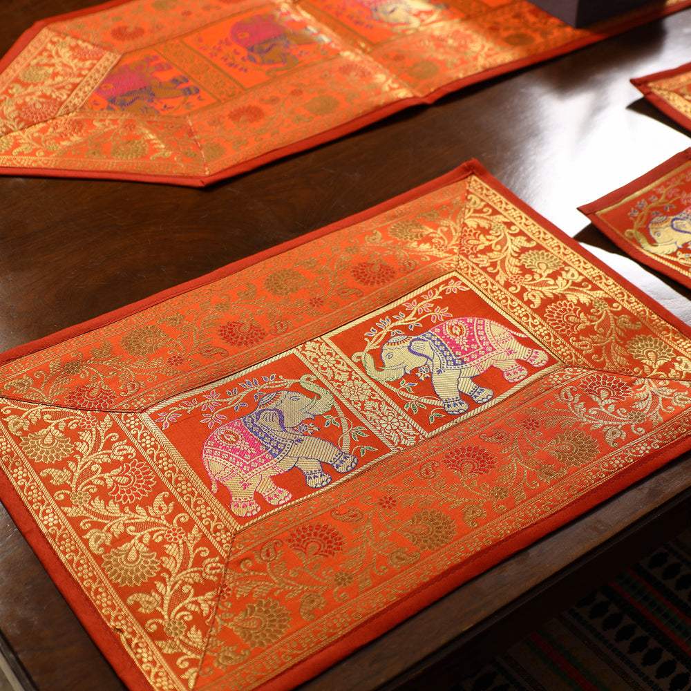 Banarasi Silk Brocade 13pc Dining Table Runner Set 01