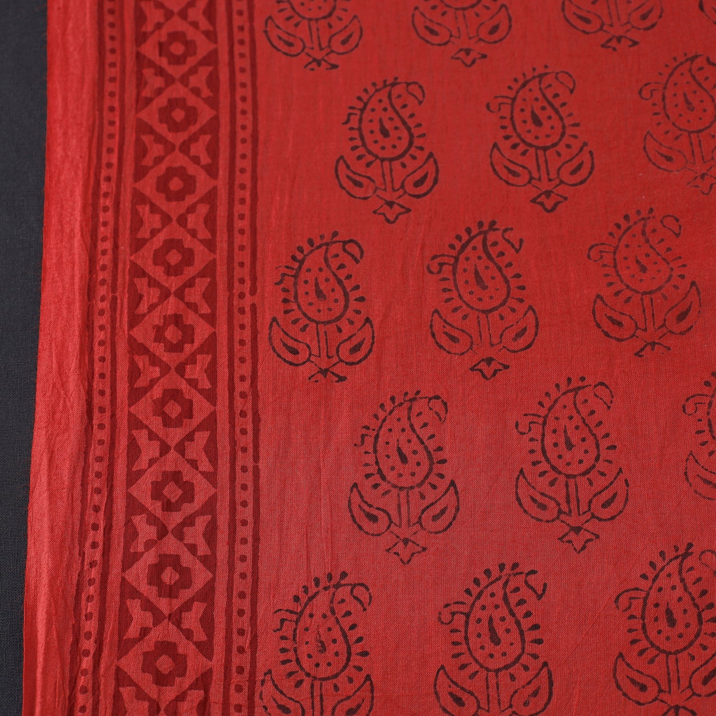 Red - Natural Dyed Bagh Print Mul Cotton Fabric 02