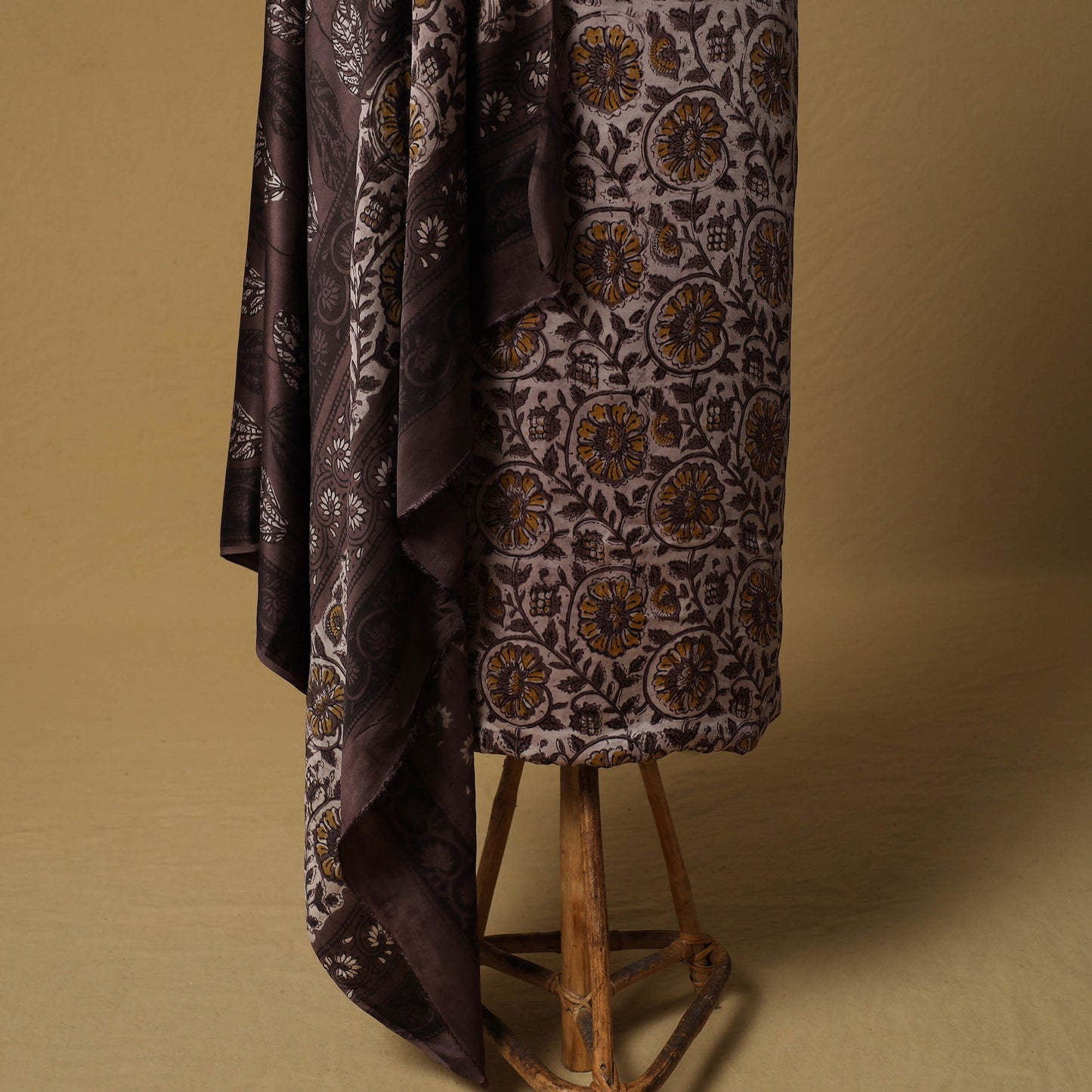 Bagru Hand Block Print Natural Dyed Modal Silk 2pc Unstitched Dress Material Kurta Set 29