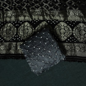 Kutch Bandhani Tie-Dye Modal Silk Banarasi Zari 3pc Unstitched Dress Material Suit Set 04