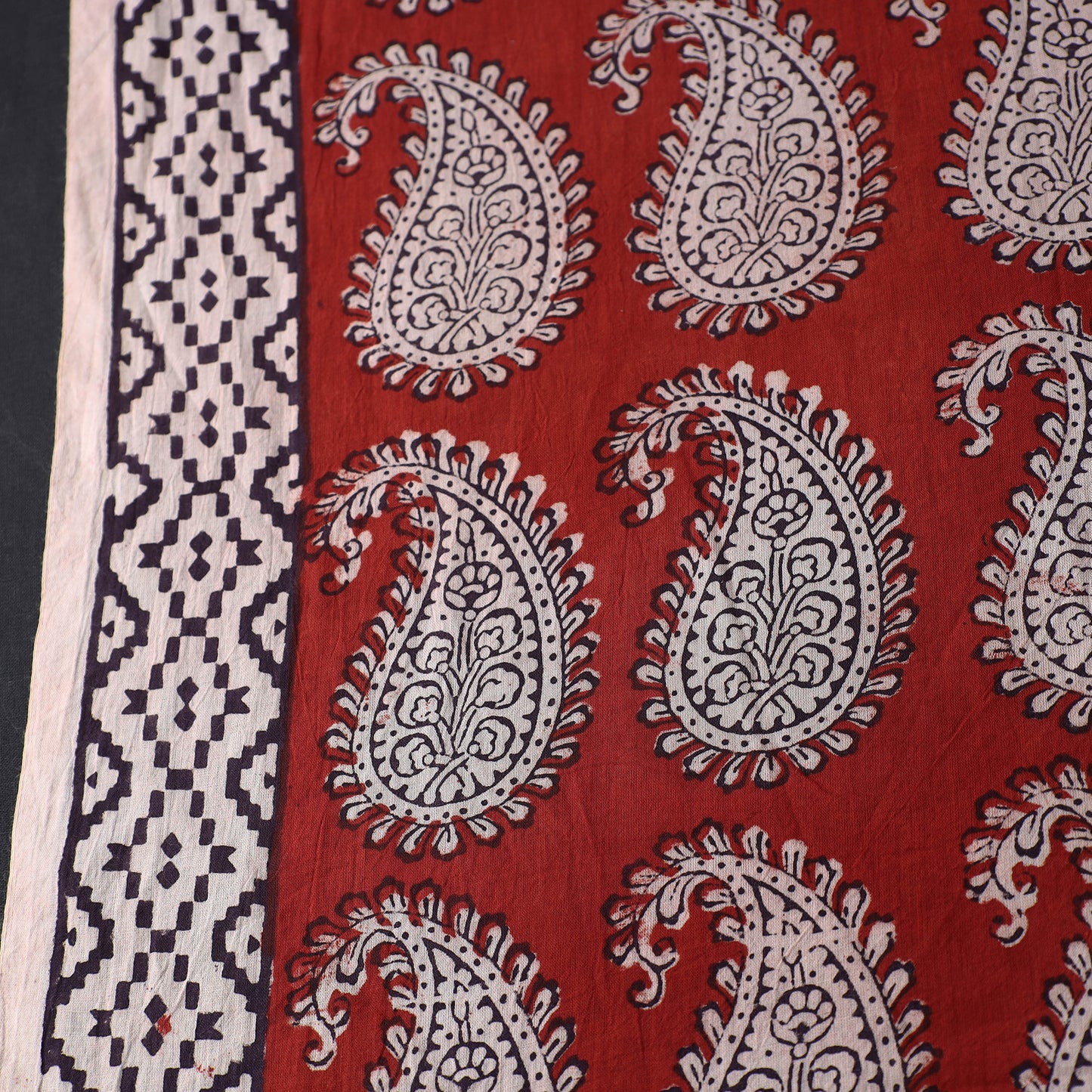 Red - Natural Dyed Bagh Print Mul Cotton Fabric 05