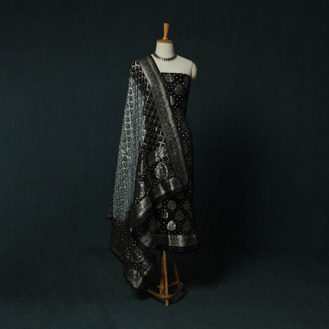 Kutch Bandhani Tie-Dye Modal Silk Banarasi Zari 3pc Unstitched Dress Material Suit Set 04