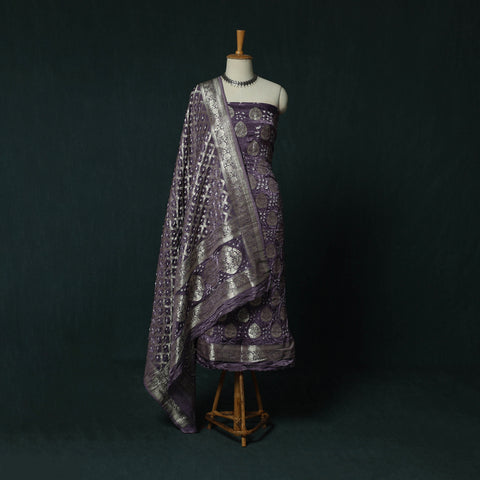 Kutch Bandhani Tie-Dye Modal Silk Banarasi Zari 3pc Unstitched Dress Material Suit Set 05