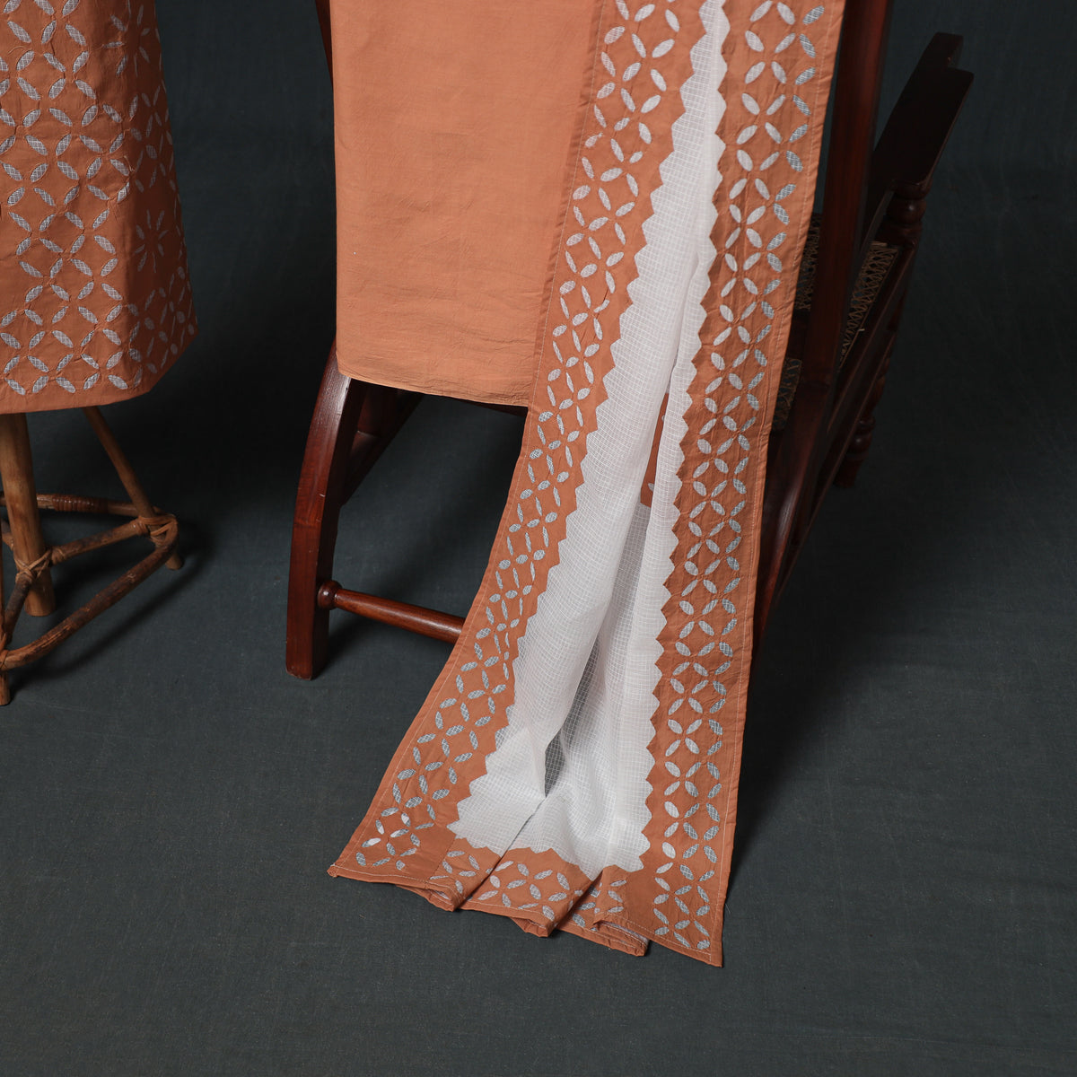 Barmer Applique Cutwork Kota Doria Cotton Unstitched Dress Material: Kurta, Bottom & Dupatta 03
