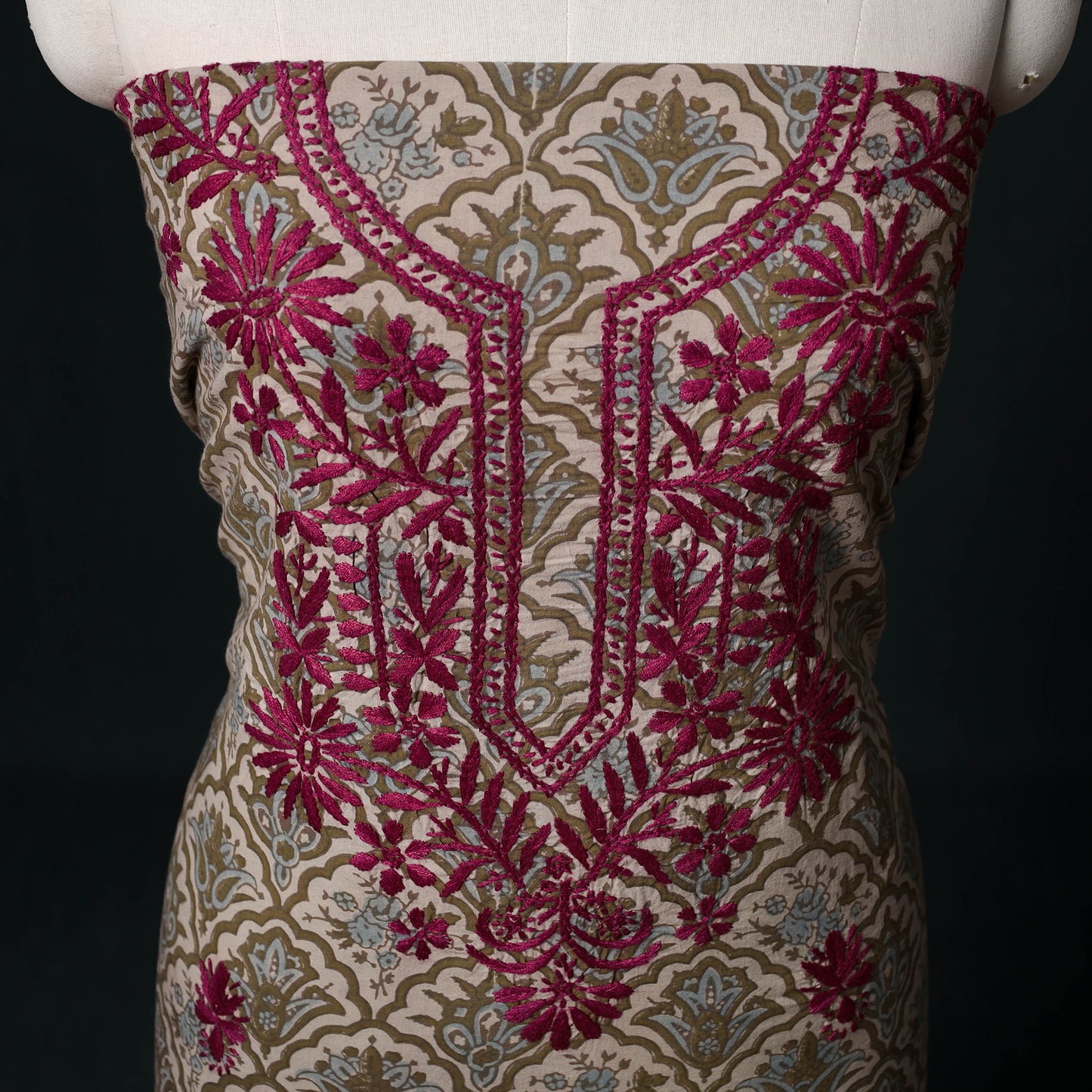 Chikankari Hand Embroidered Cotton Unstitched Kurta Material (3M) 22