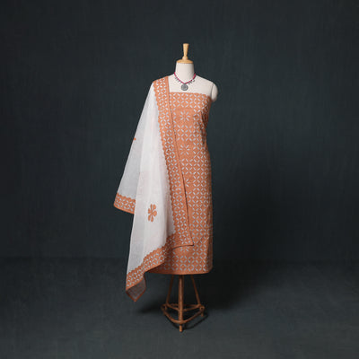 Barmer Applique Cutwork Kota Doria Cotton Unstitched Dress Material: Kurta, Bottom & Dupatta 03