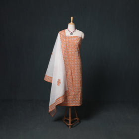 Barmer Applique Cutwork Kota Doria Cotton Unstitched Dress Material: Kurta, Bottom & Dupatta 03