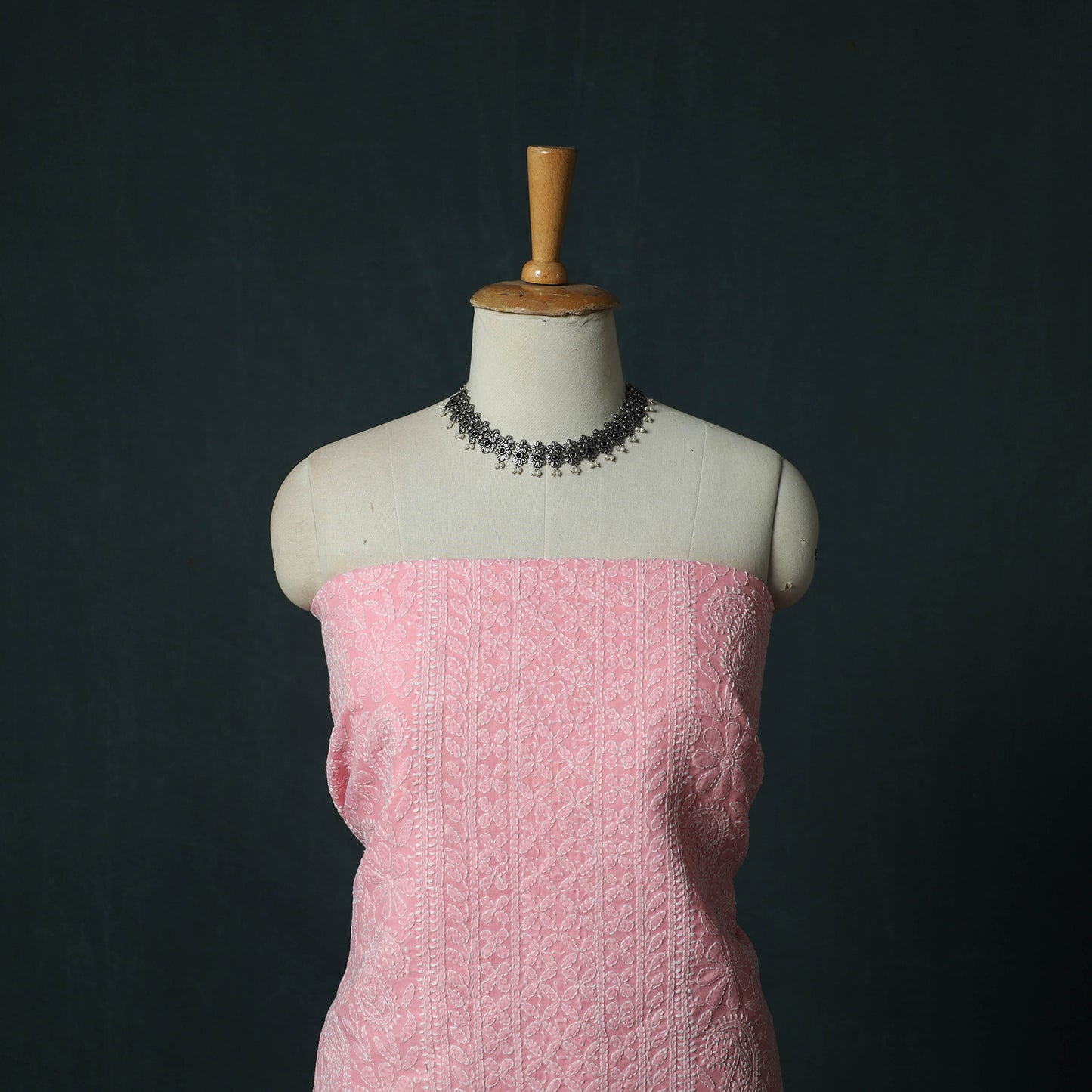 Pink - Lucknowi Chikankari Hand Embroidered Cotton 3pc Unstitched Dress Material Suit Set 06