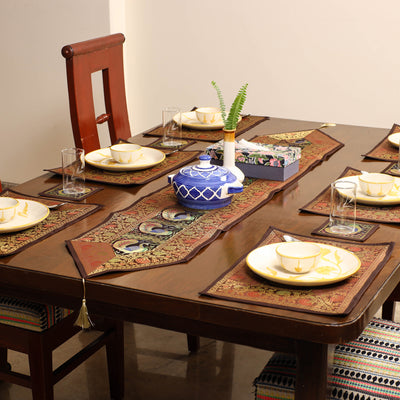 Banarasi Silk Brocade 13pc Dining Table Runner Set 02