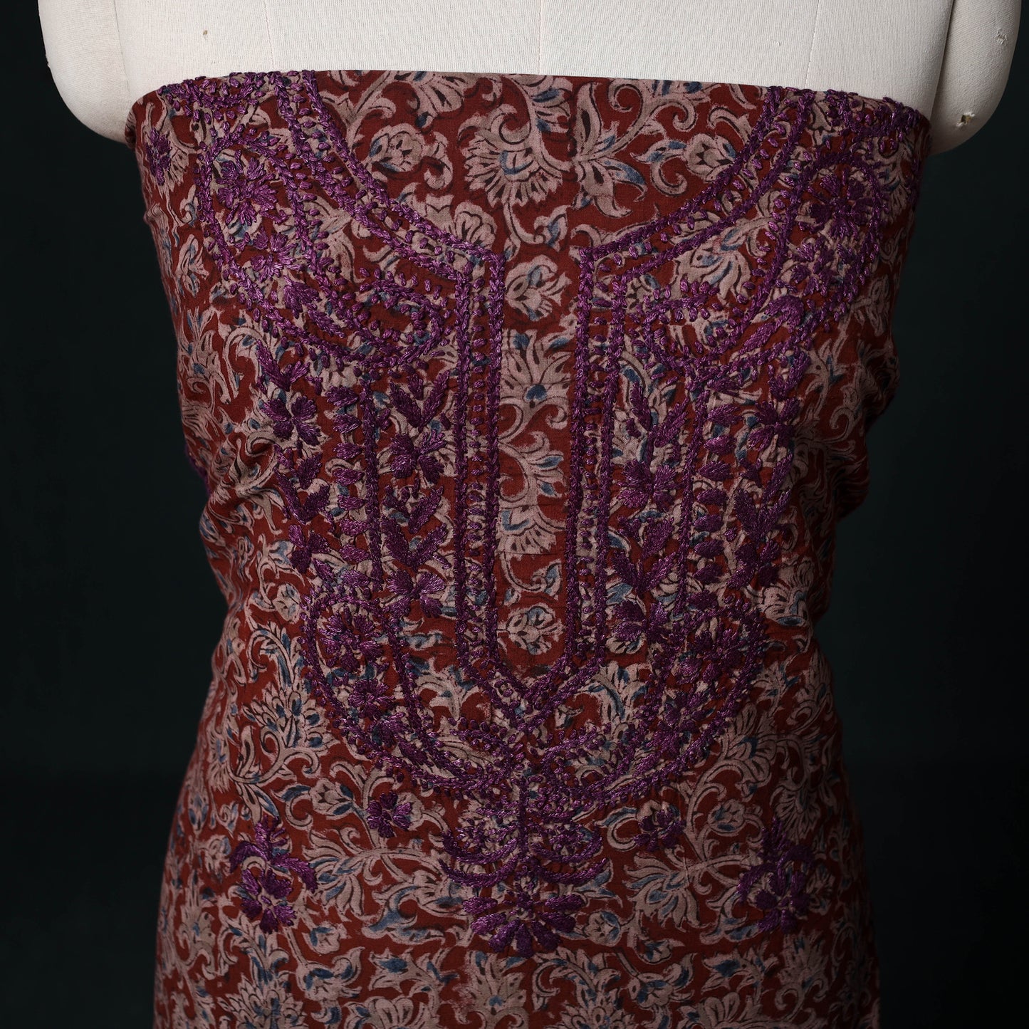Chikankari Hand Embroidered Cotton Unstitched Kurta Material (3M) 23