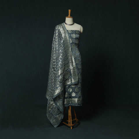 Kutch Bandhani Tie-Dye Modal Silk Banarasi Zari 3pc Unstitched Dress Material Suit Set 06