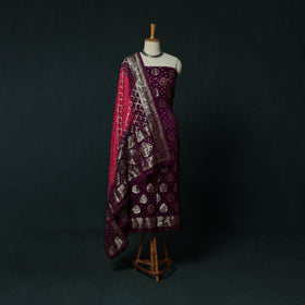 Kutch Bandhani Tie-Dye Modal Silk Banarasi Zari 3pc Unstitched Dress Material Suit Set 07