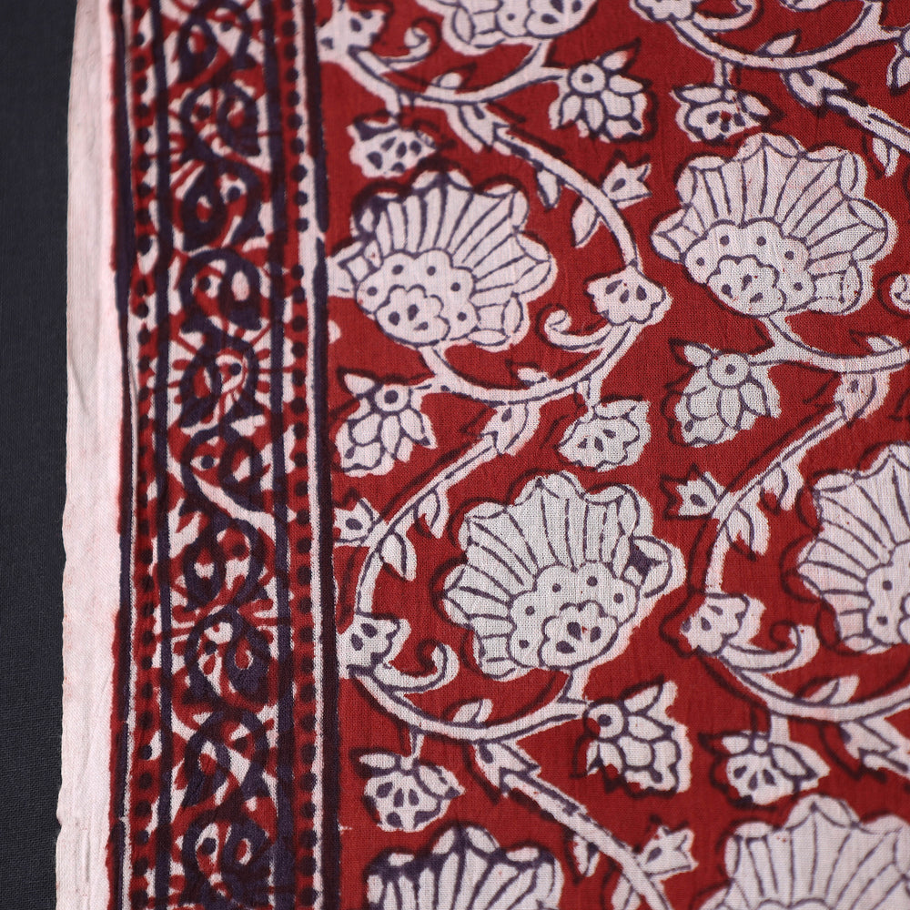 Red - Natural Dyed Bagh Print Mul Cotton Fabric 10