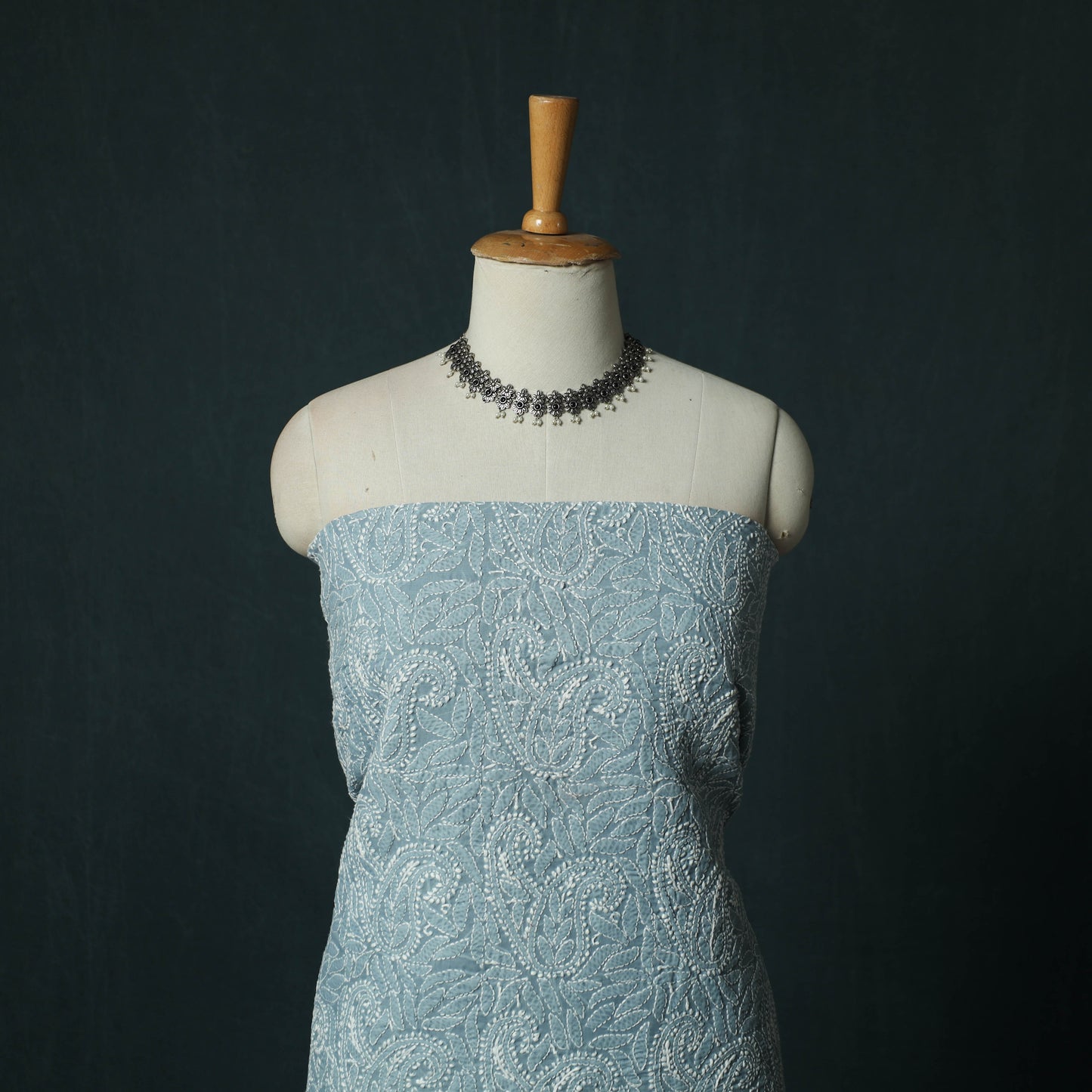 Blue - Lucknowi Chikankari Hand Embroidered Cotton 3pc Unstitched Dress Material Suit Set 07