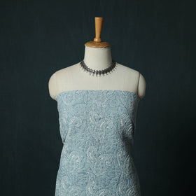 Blue - Lucknowi Chikankari Hand Embroidered Cotton 3pc Unstitched Dress Material Suit Set 07