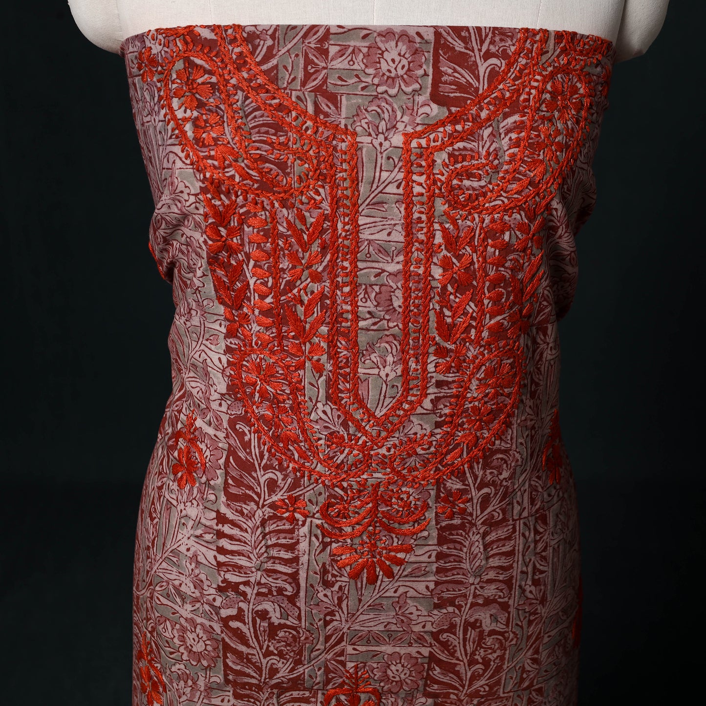 Chikankari Hand Embroidered Cotton Unstitched Kurta Material (3M) 25