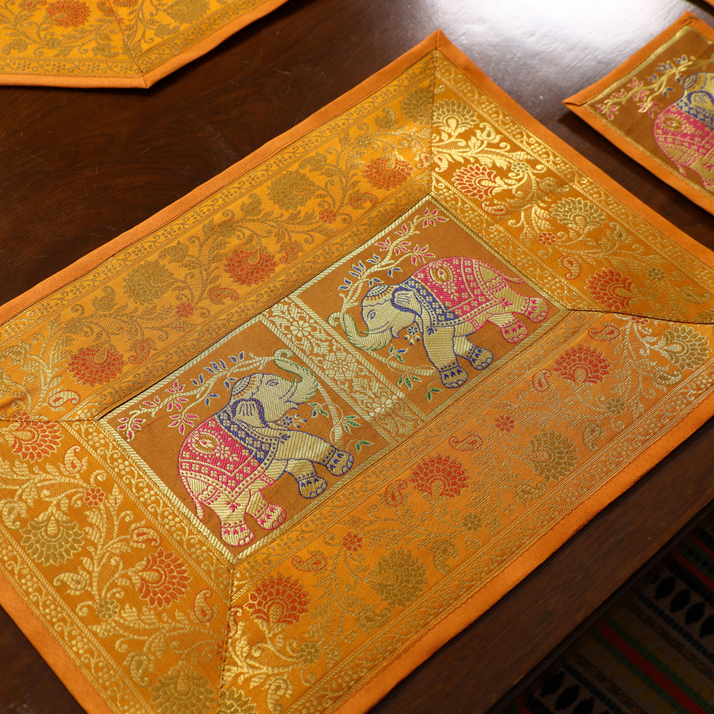 Banarasi Silk Brocade 13pc Dining Table Runner Set 03