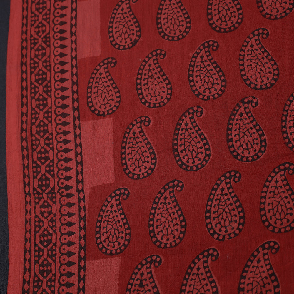 Red - Natural Dyed Bagh Print Mul Cotton Fabric 12