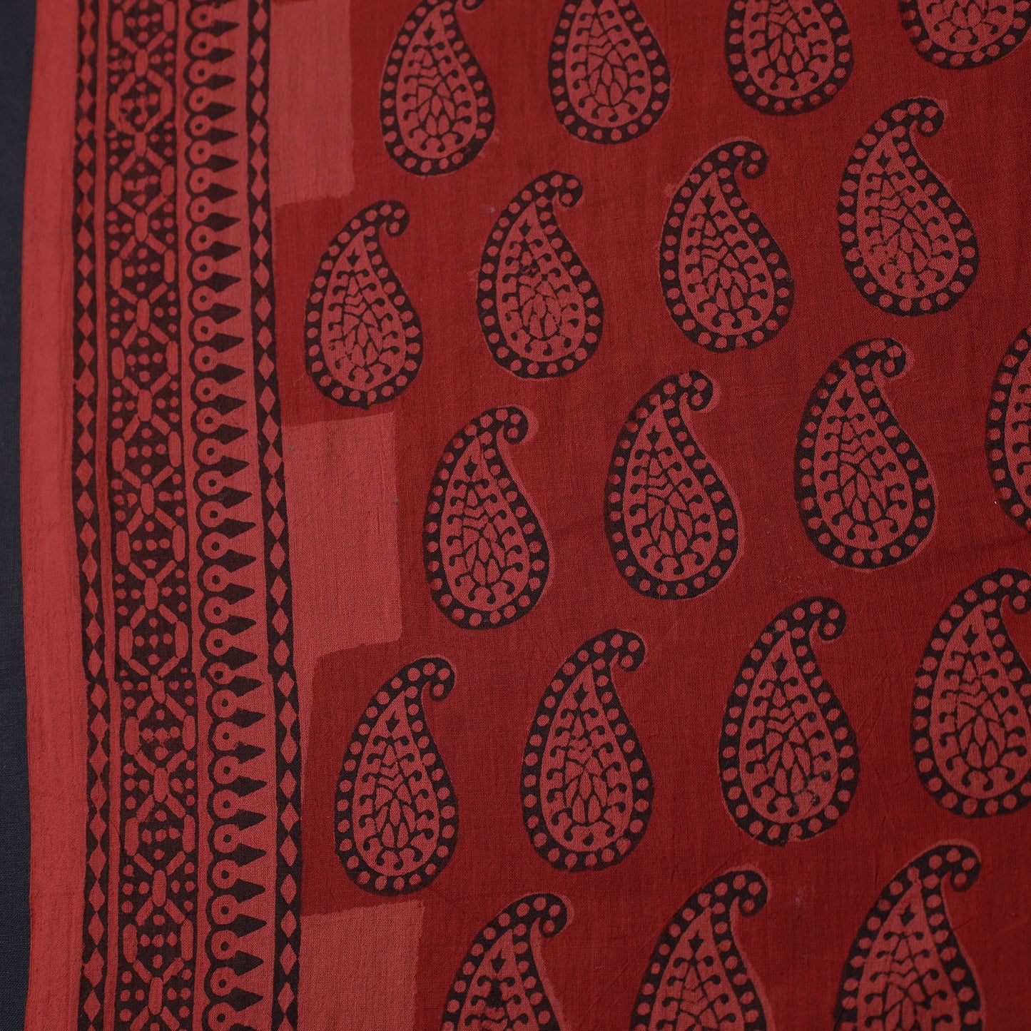 Red - Natural Dyed Bagh Print Mul Cotton Fabric 12