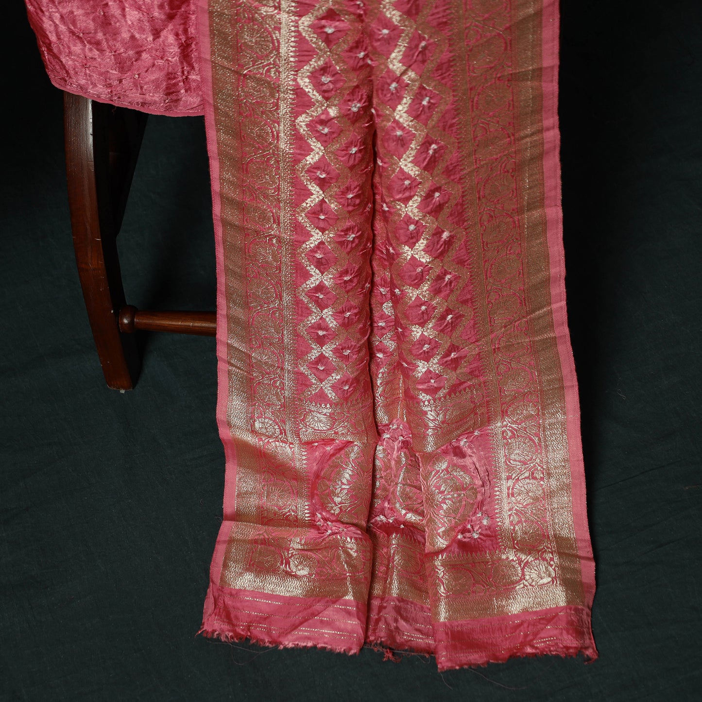 Kutch Bandhani Tie-Dye Modal Silk Banarasi Zari 3pc Unstitched Dress Material Suit Set 08