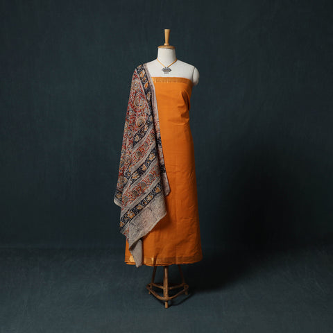 Mangalagiri Handwoven 2pc Cotton Unstitched Dress Material Kurta Set with Jewellery 02
