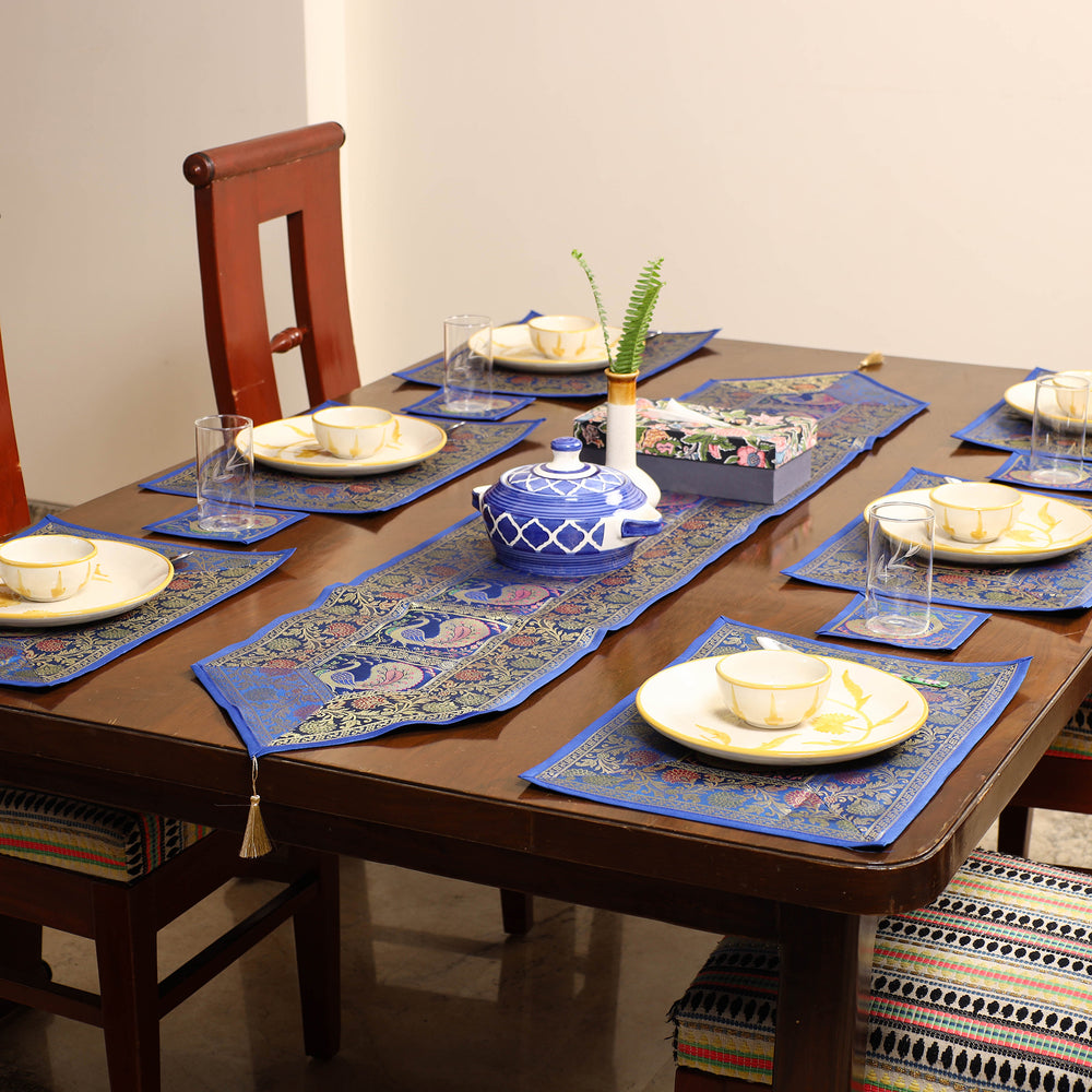 Banarasi Silk Brocade 13pc Dining Table Runner Set 04