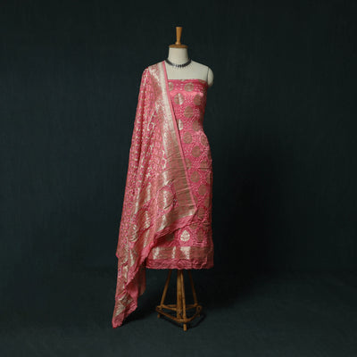 Kutch Bandhani Tie-Dye Modal Silk Banarasi Zari 3pc Unstitched Dress Material Suit Set 08