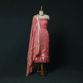 Kutch Bandhani Tie-Dye Modal Silk Banarasi Zari 3pc Unstitched Dress Material Suit Set 08