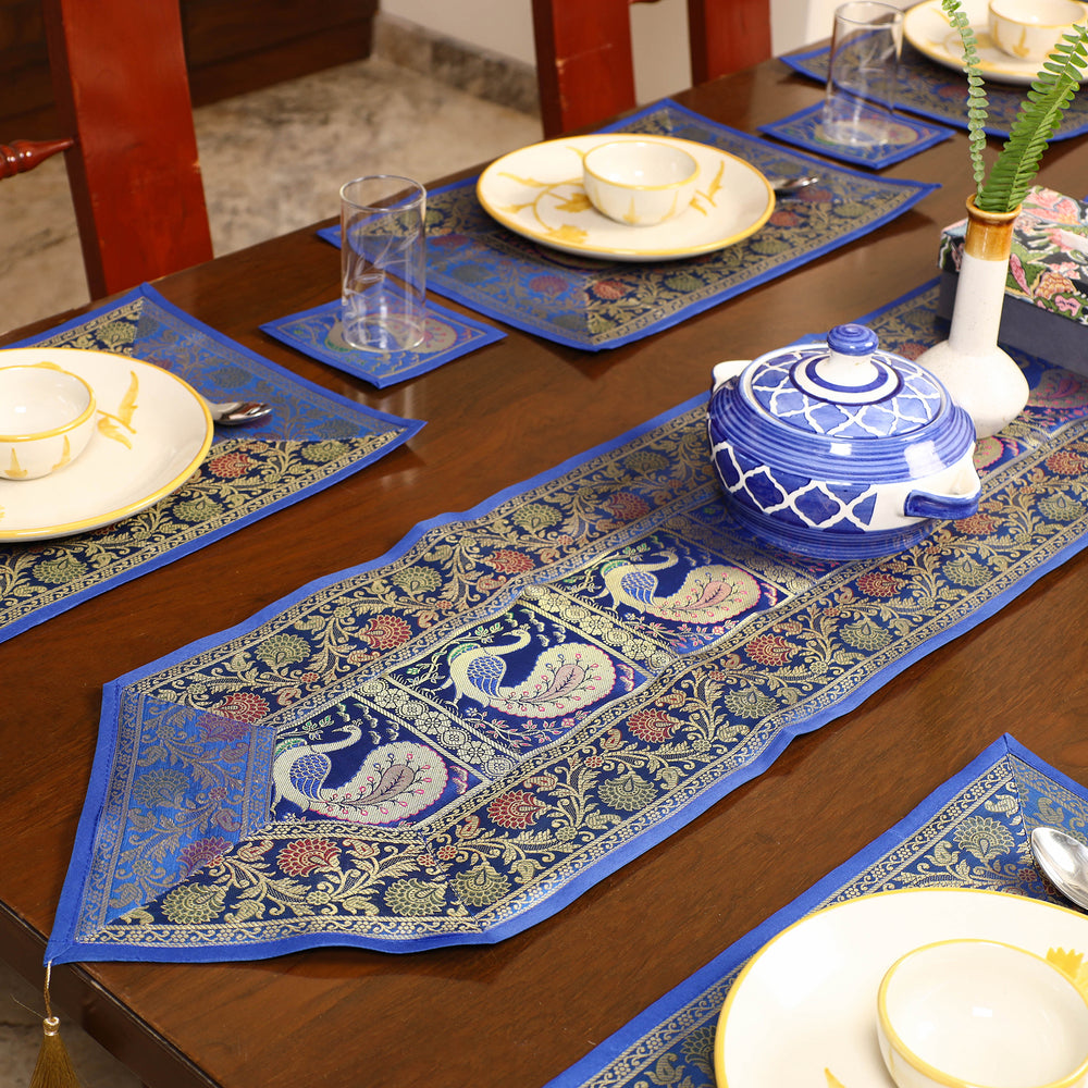 Banarasi Silk Brocade 13pc Dining Table Runner Set 04