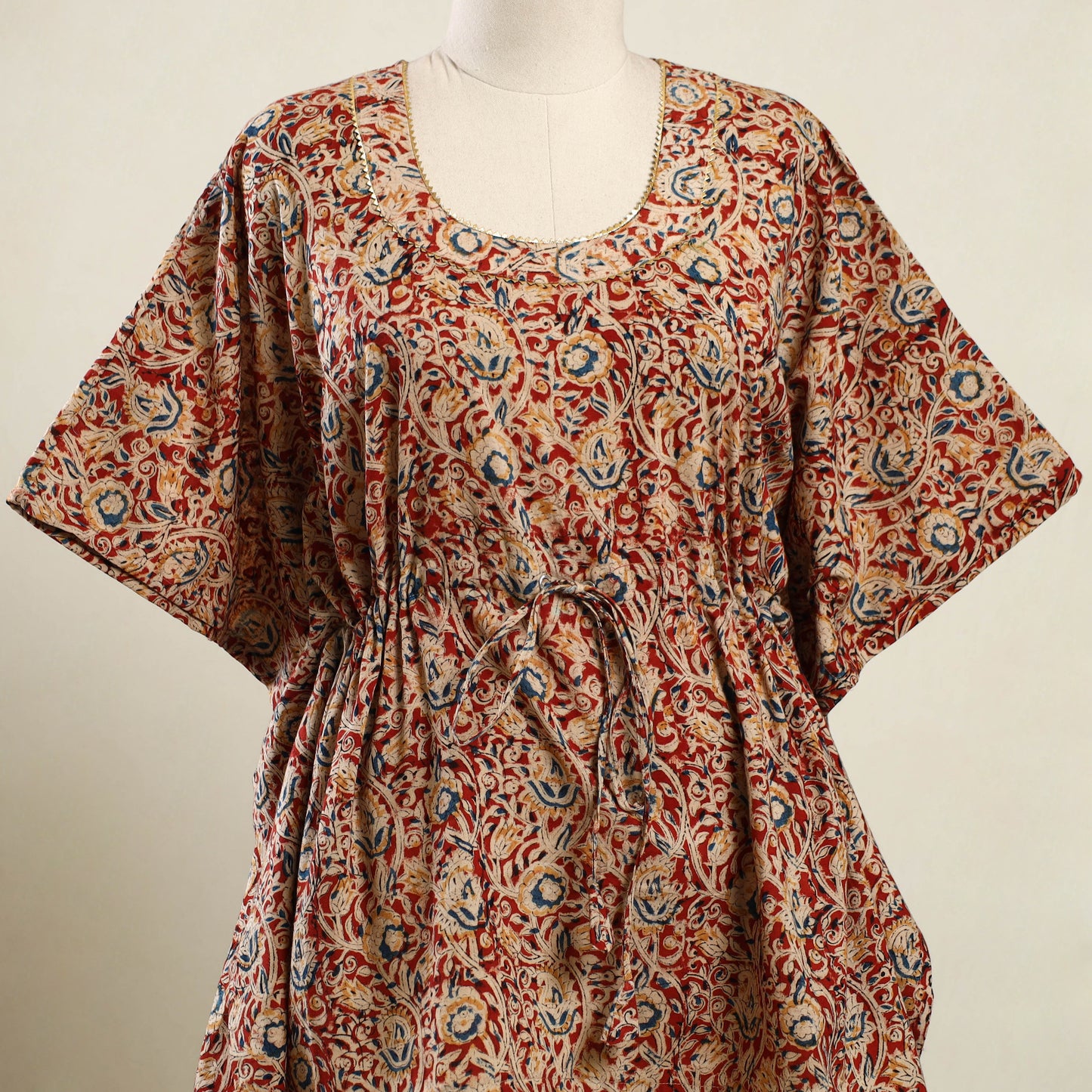 Red - kalamkari cotton kaftan (short) 102 - handcrafted