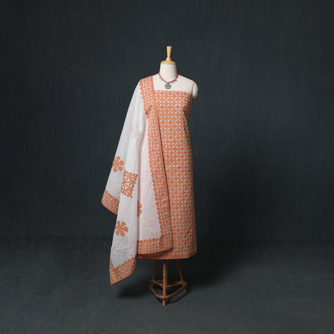 Barmer Applique Cutwork Kota Doria Cotton Unstitched Dress Material: Kurta, Bottom & Dupatta 05