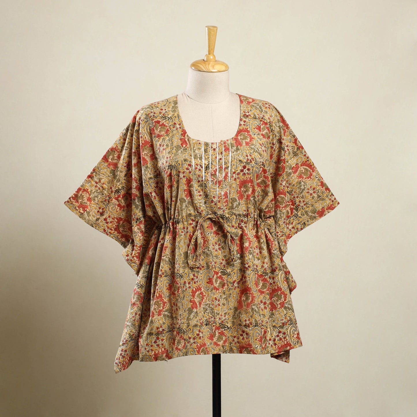 Yellow - kalamkari cotton kaftan (short) 103 - handcrafted