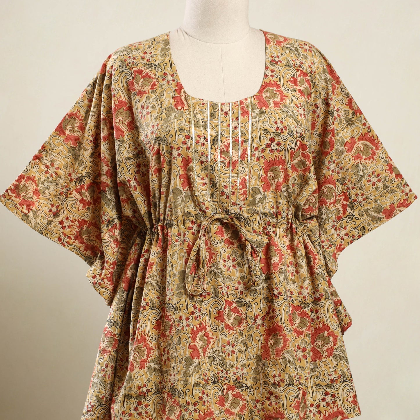 Yellow - kalamkari cotton kaftan (short) 103 - handcrafted