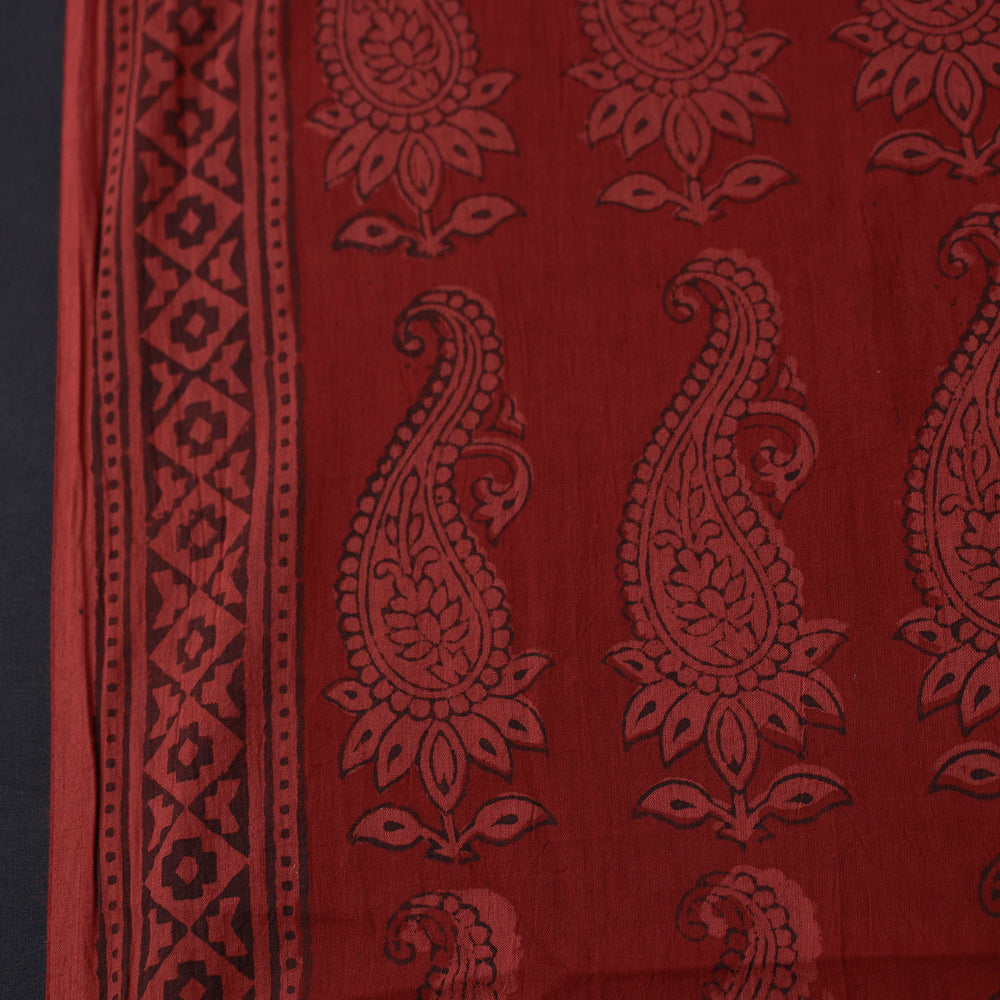 Red - Natural Dyed Bagh Print Mul Cotton Fabric 15