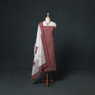 Barmer Applique Cutwork Kota Doria Cotton Unstitched Dress Material: Kurta, Bottom & Dupatta 06