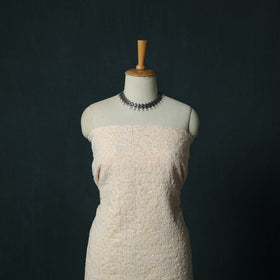 Beige - Lucknowi Chikankari Hand Embroidered Cotton 3pc Unstitched Dress Material Suit Set 08