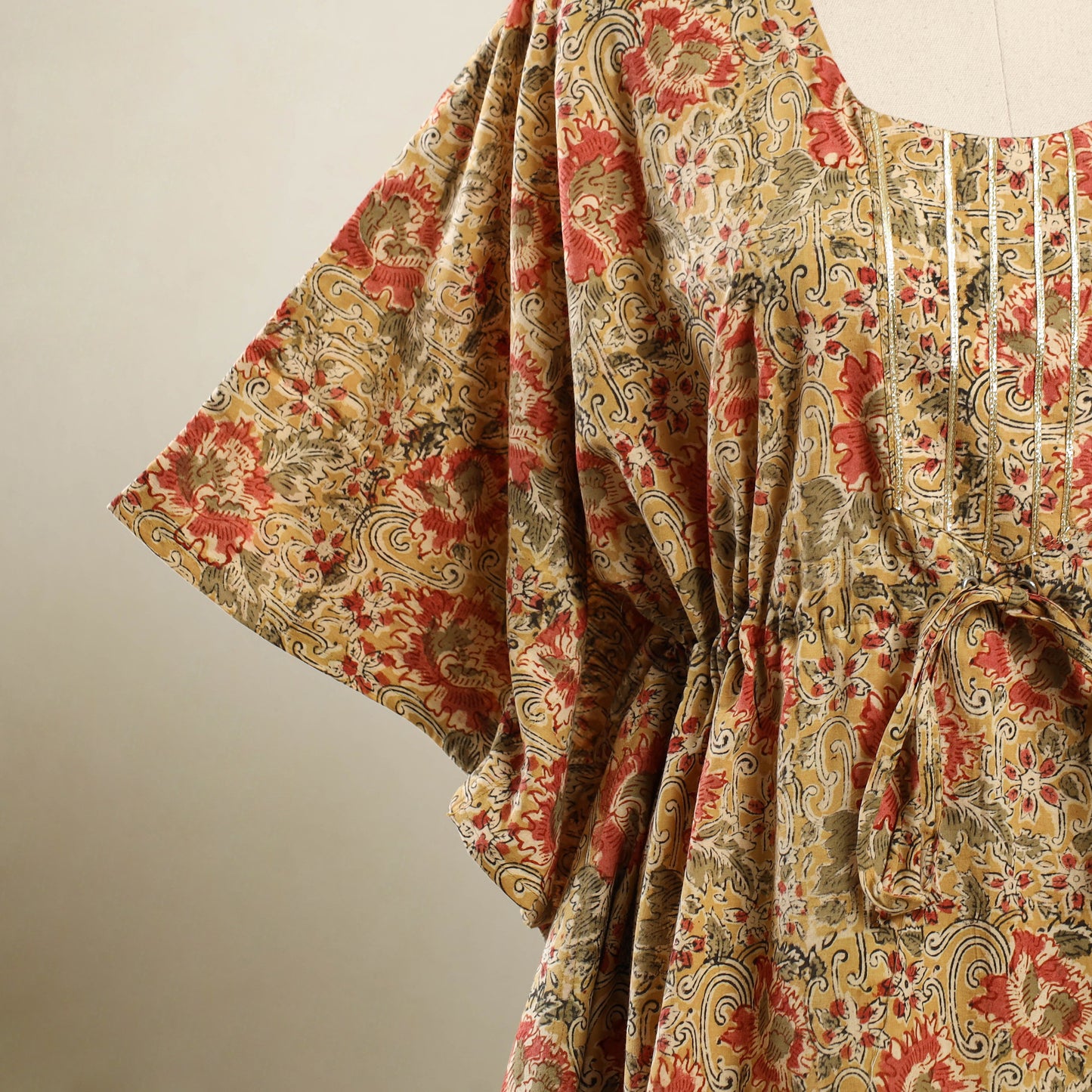 Yellow - kalamkari cotton kaftan (short) 103 - handcrafted