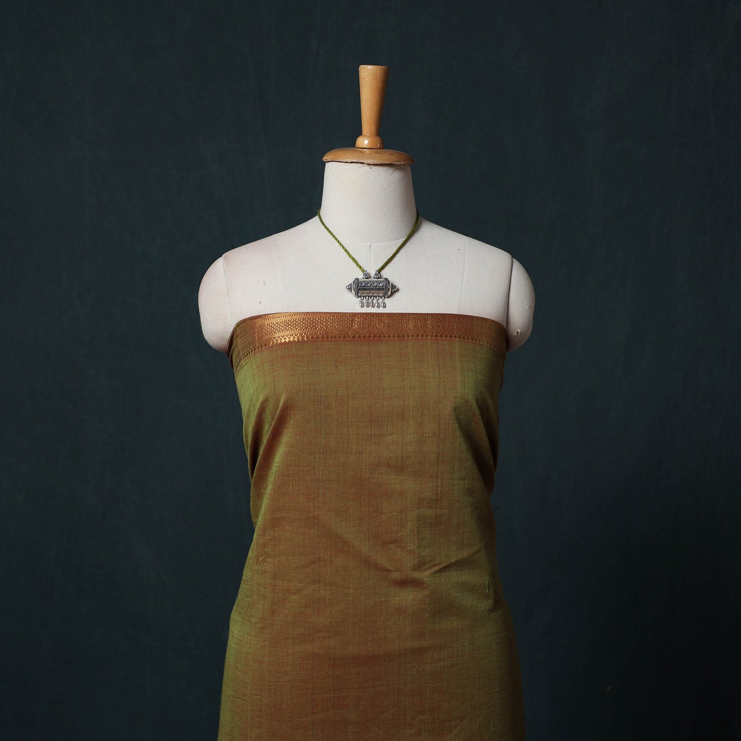 Mangalagiri Handwoven 2pc Cotton Unstitched Dress Material Kurta Set with Jewellery 03