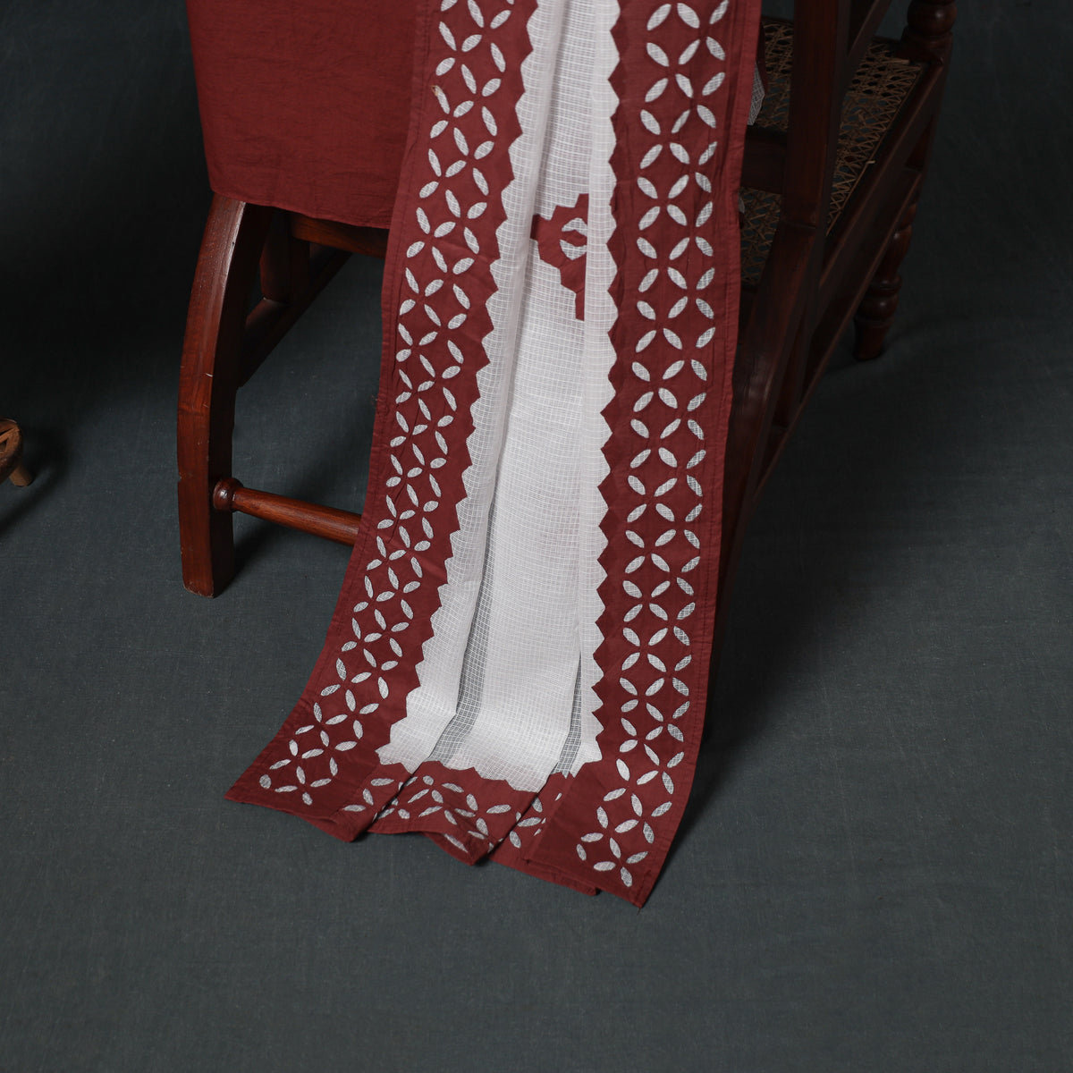 Barmer Applique Cutwork Kota Doria Cotton Unstitched Dress Material: Kurta, Bottom & Dupatta 06