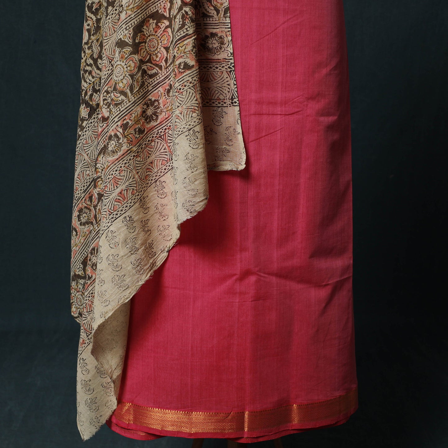 Mangalagiri Handwoven 2pc Cotton Unstitched Dress Material Kurta Set with Jewellery 04