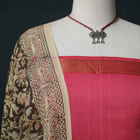 Mangalagiri Handwoven 2pc Cotton Unstitched Dress Material Kurta Set with Jewellery 04